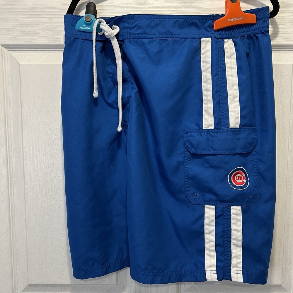 Chicago Cubs Swim Trunks Blue W/ White Stripes Cubs Patch On Pocket XL